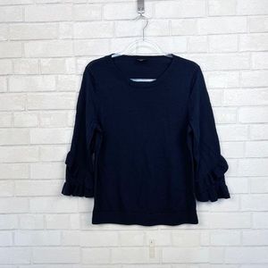 Talbots 100% Merino Wool ruffle sleeve navy sweater Women's Size XL